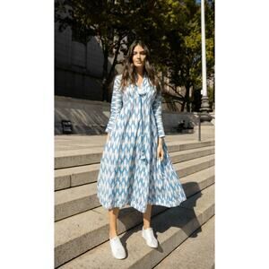 Guadalupe Design Nora Ikat Dress, Cotton, Blue, Large Midi, NWT, SOLD OUT! 183$